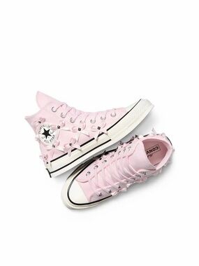 NWOT Converse High Top Sneakers in Light Pink with Ribbon Accents